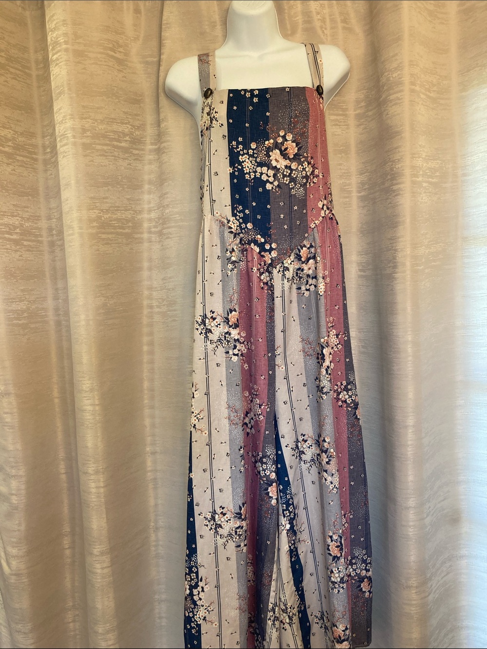 Striped Floral Jumpsuit in Navy, Blush & Cream size XL